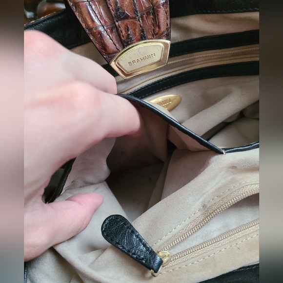 Brahmin Vintage Black & Brown Croc & Tuscan Leather Shoulder Bag - Picture 12 of 16